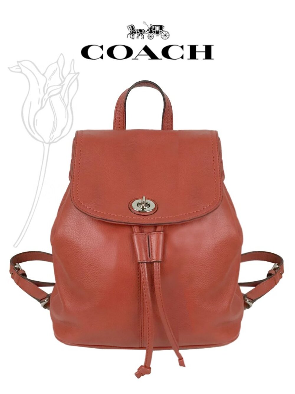 Coach Park Red Pebbled Leather Turnlock Sling Backpack